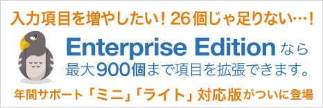 入力項目を増やしたい！26 個じゃ足りない…！ Enterprise Edition なら最大 900 個まで項目を拡張できます。年間サポート「ミニ」「ライト」対応版がついに登場
