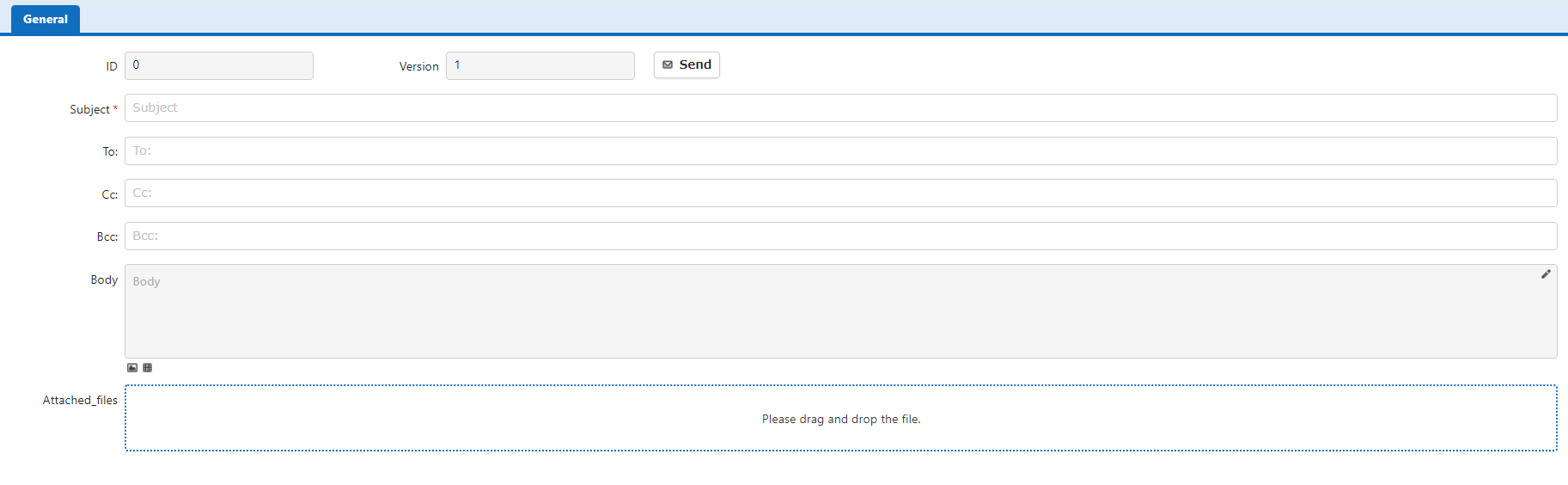 Editing screen with a send button placed by extended HTML