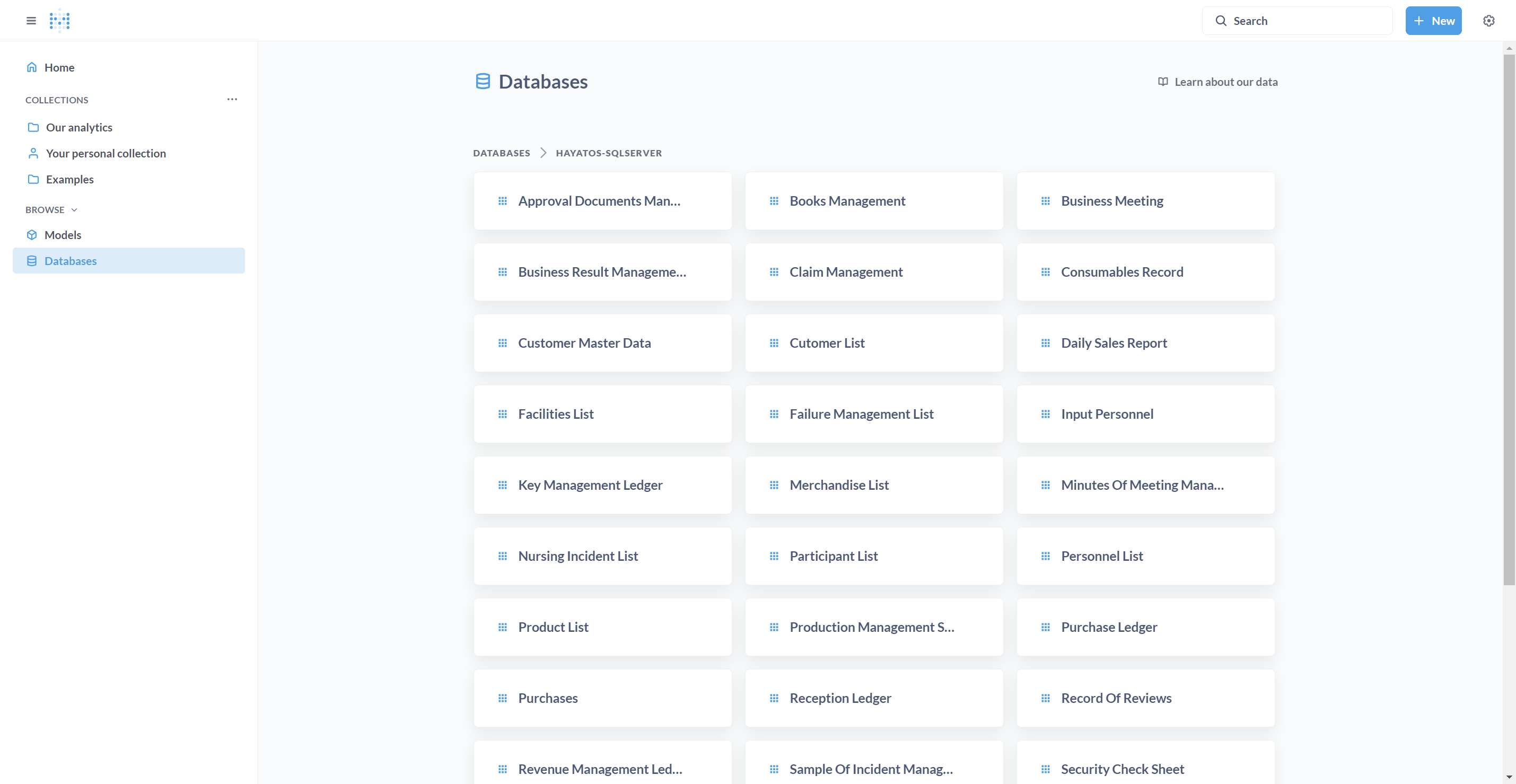 The created view displayed in Metabase with Japanese column names