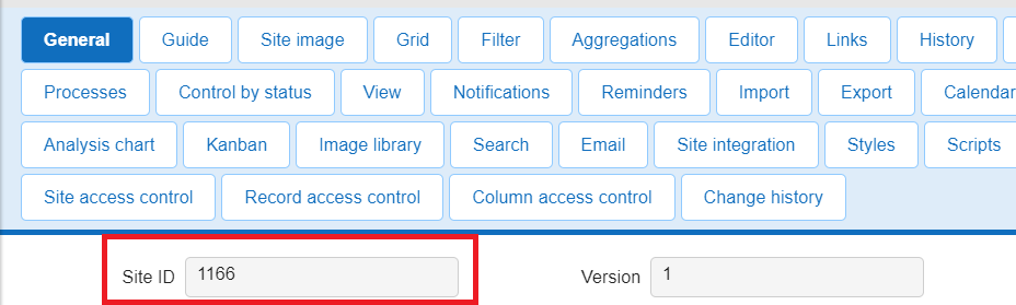 Screen where the values to set for @_D and SiteIdList can be checked