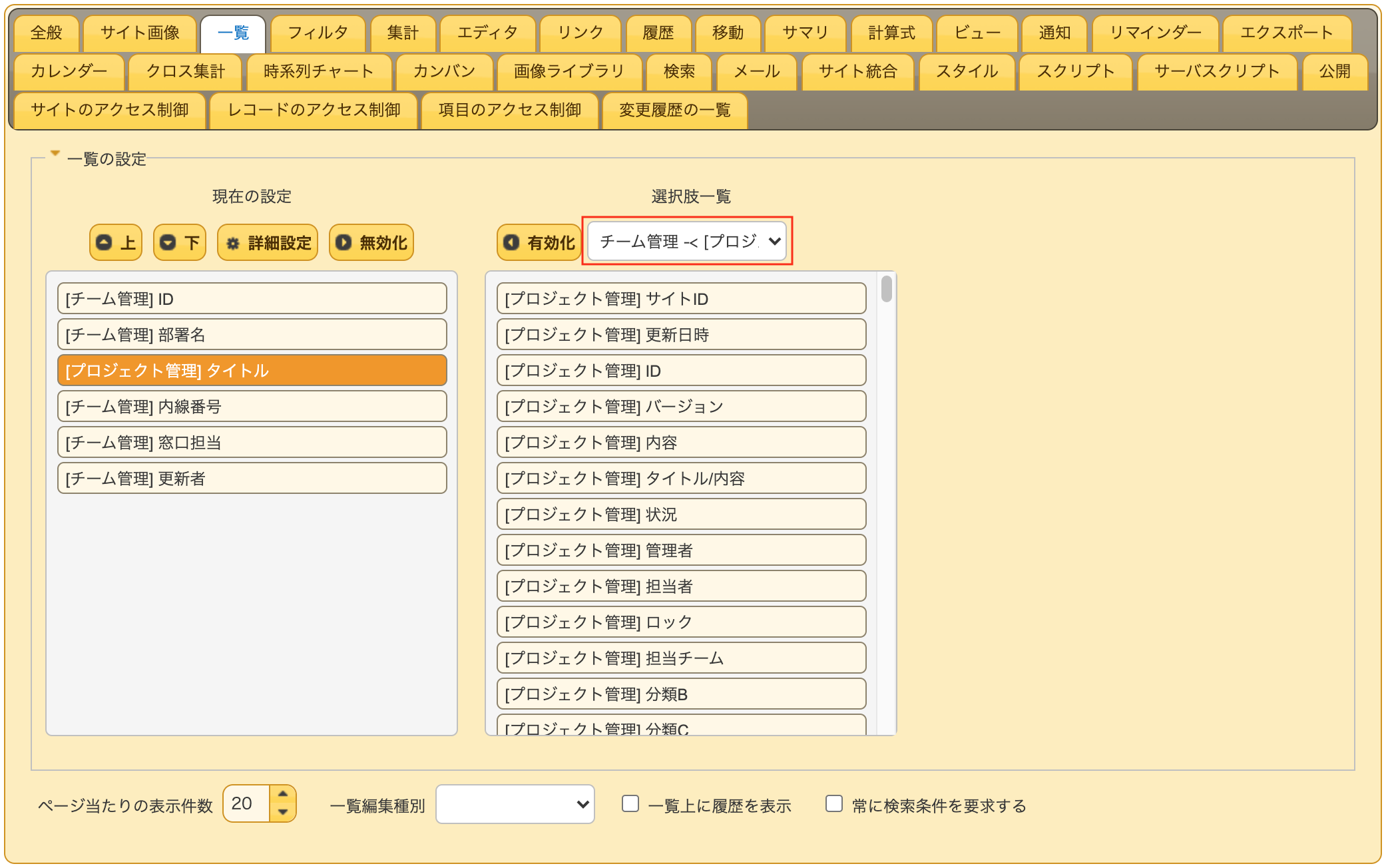 Index tab of Team Management with the title of Project Management enabled