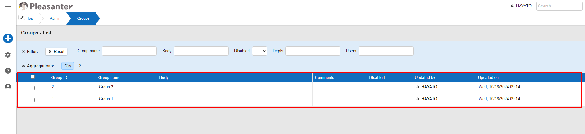 User management screen with the users from the table above created