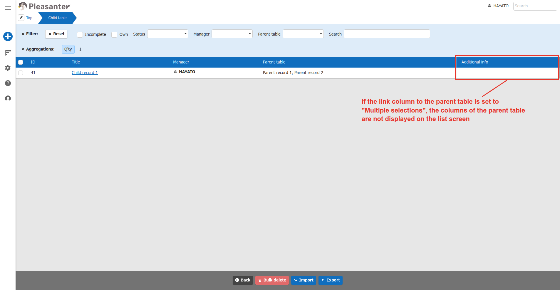 List screen where the value of the parent table column is not displayed
