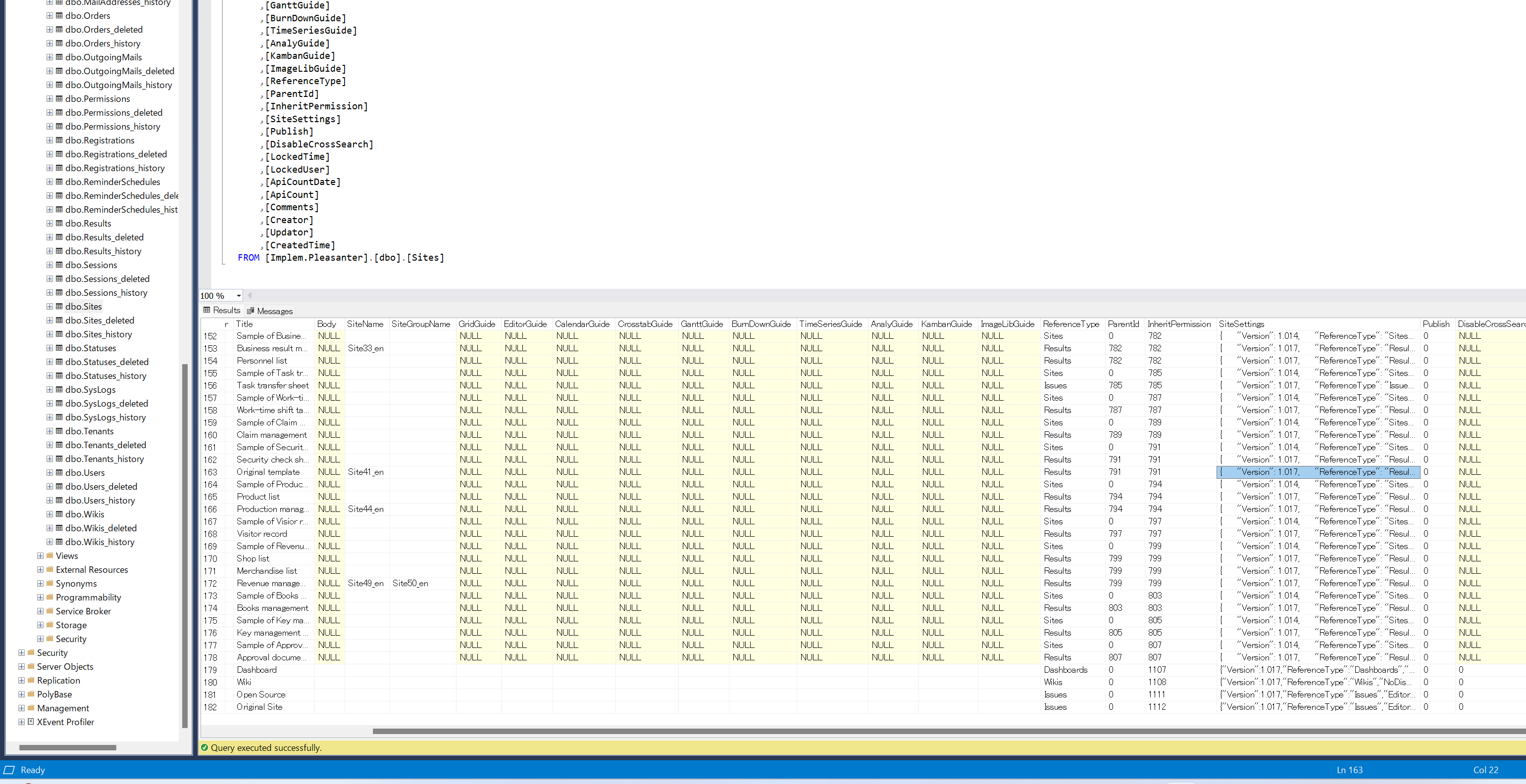 Copying the SiteSettings column of dbo.sites in SQL Server Management Studio