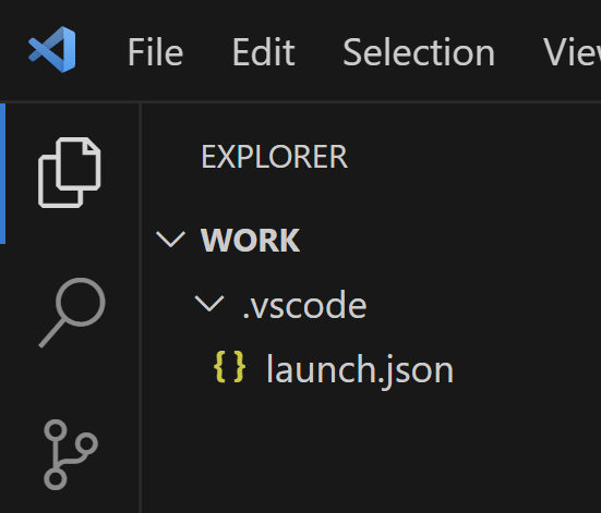 The EXPLORER of Visual Studio Code with the work folder open
