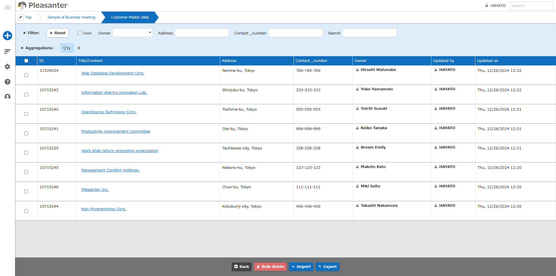 The list screen before view.FilterNegative is used