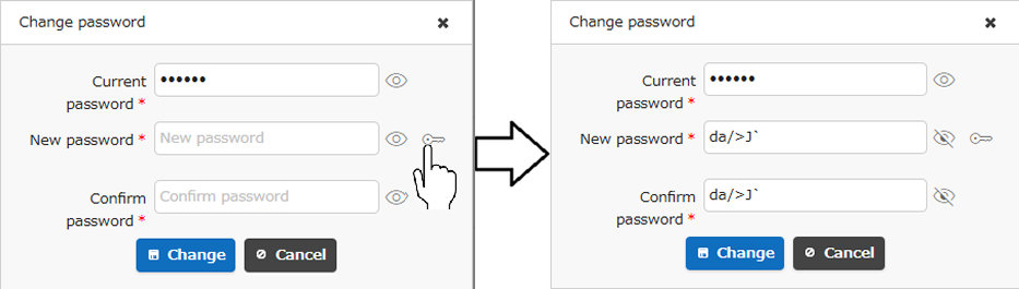 Lock icon to the right of the Changed password field