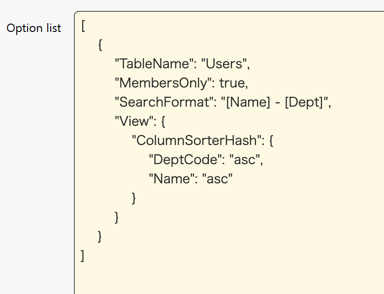 Options of a class column sorted and filtered by a setting written in JSON