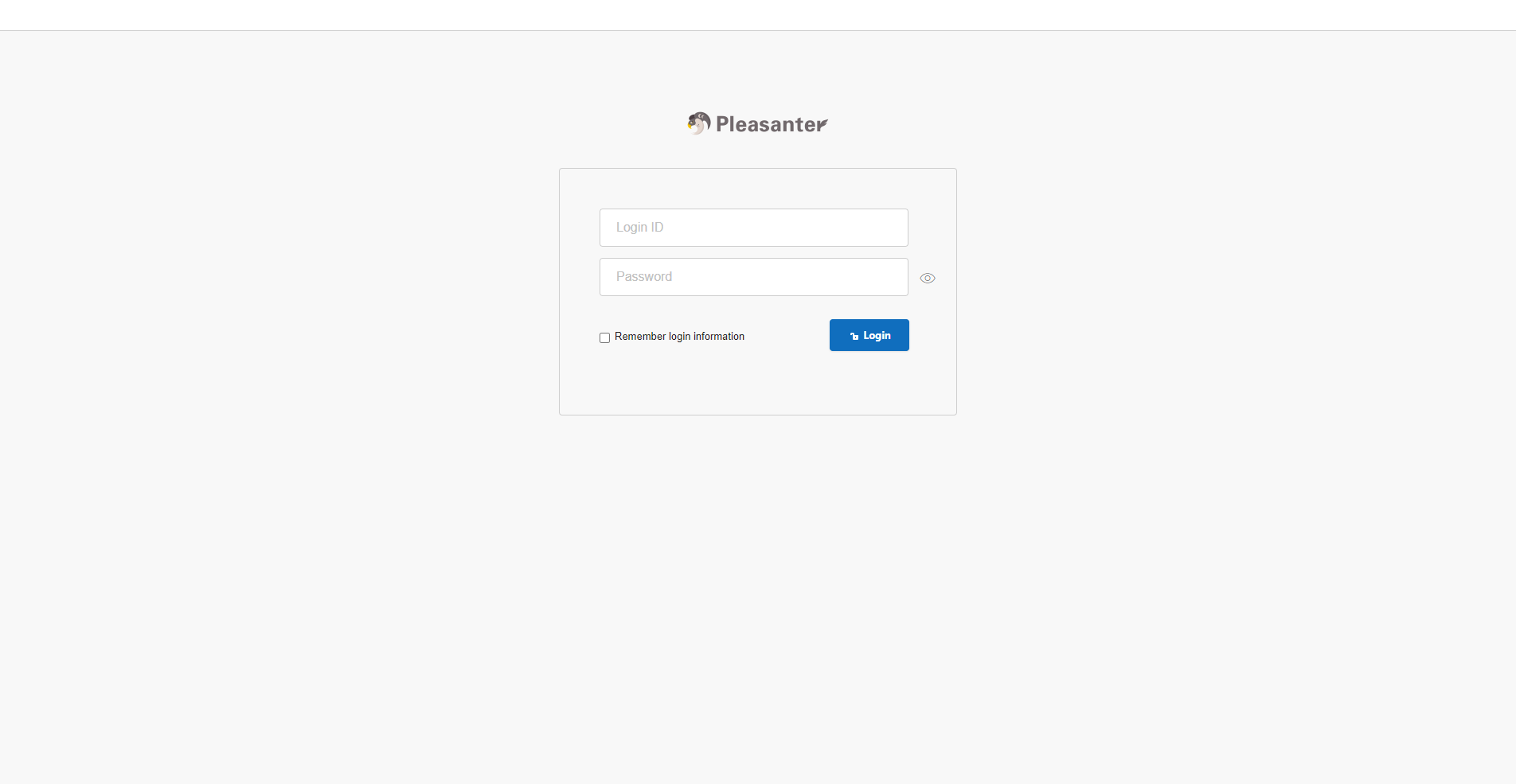 The Pleasanter login screen, where the login ID and initial password are entered