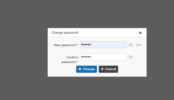 The password change screen for the Administrator user, shown after the first login