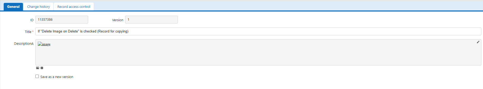 Copied record after deleting the original, with Delete Image on Delete checked