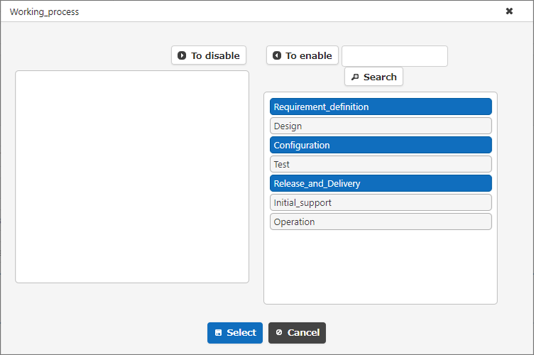 Search dialog when multiple selections are enabled