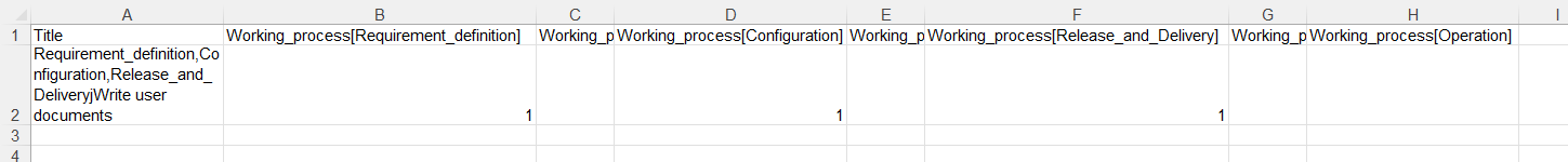 Export result with 1 written in the column of each selected option