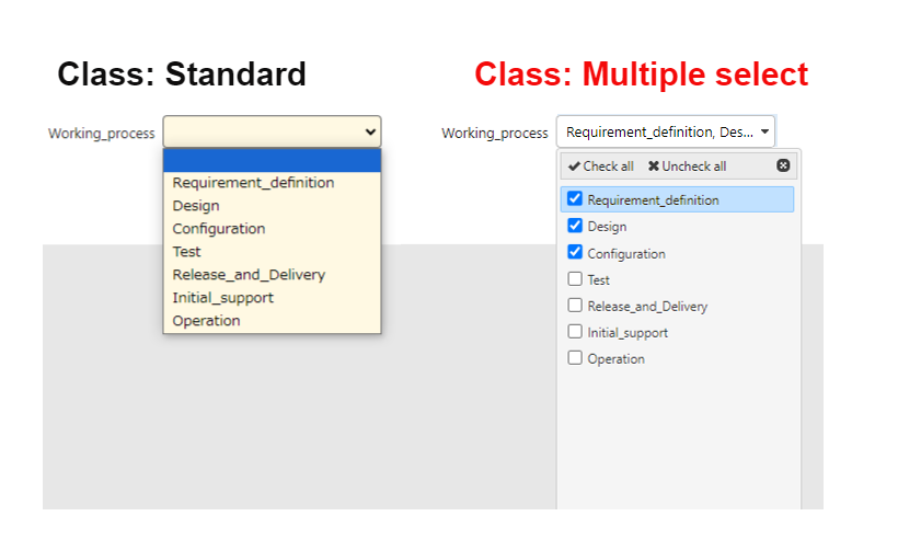 Class column with multiple selections enabled