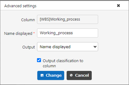 Output Class column check box in the export advanced settings dialog