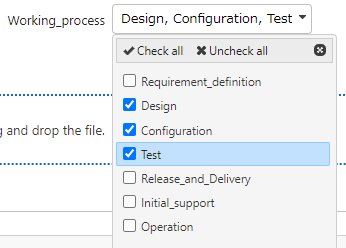 Class column with multiple selections enabled, with a check box on each option