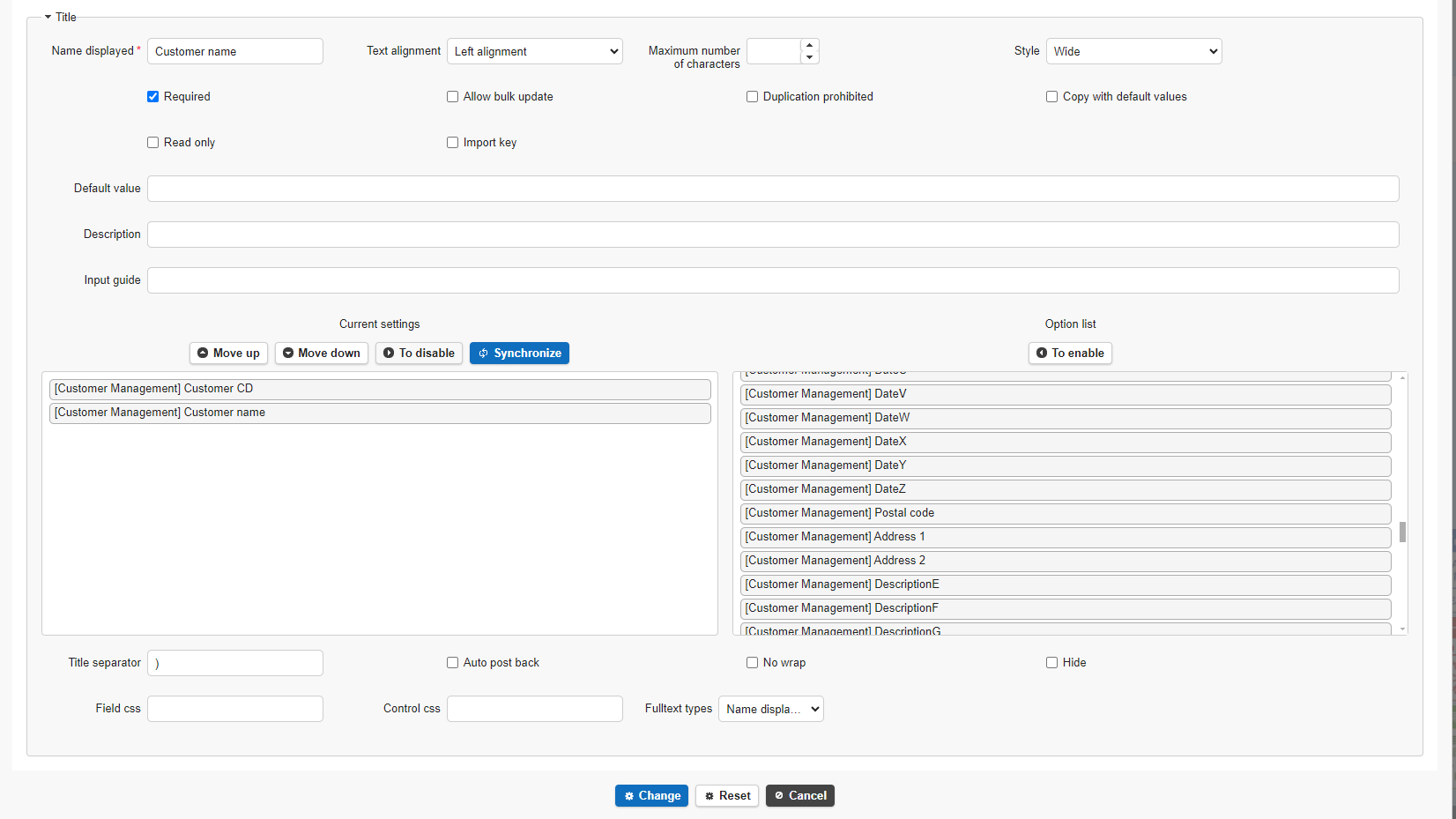 Title combination with Customer CD and Customer Name arranged in order