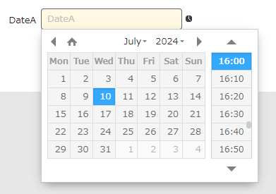 Date column input field using the Date and Time format