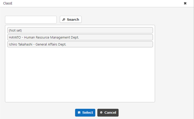 Search dialog showing options in the name and department format specified by SearchFormat