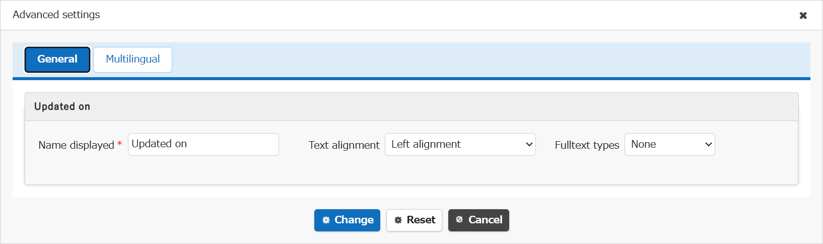 Advanced settings screen for the Updated On column