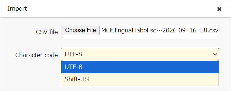 Dialog for choosing the character encoding of the CSV file to import