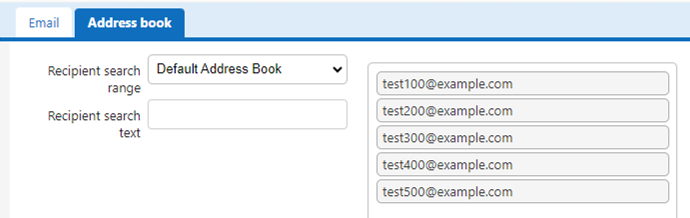 Address Book tab of the email send screen with the registered addresses