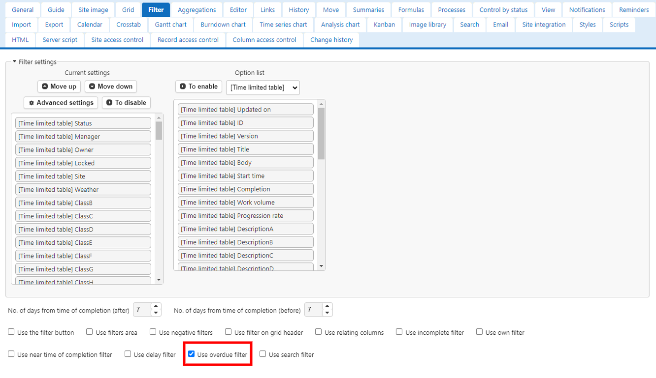 Use Overdue Filter checkbox on the Filter tab of Manage Table