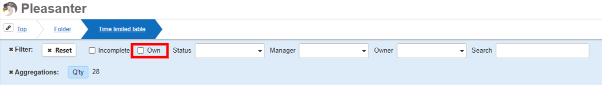 When on, the Own filter appears in the Screen Index filter
