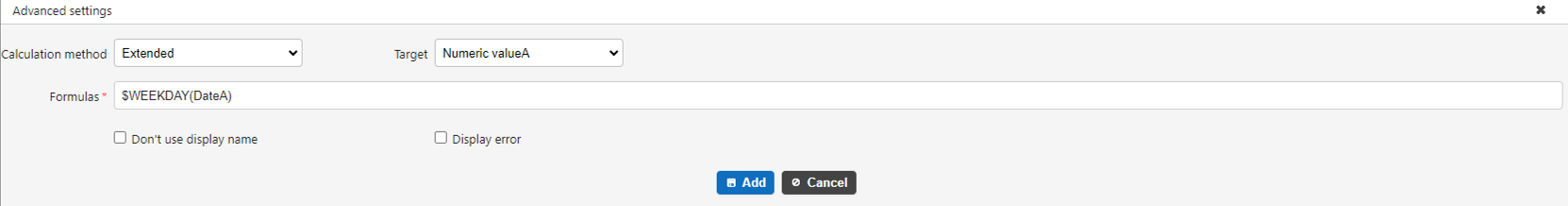 Formula using the $WEEKDAY function in usage example 1