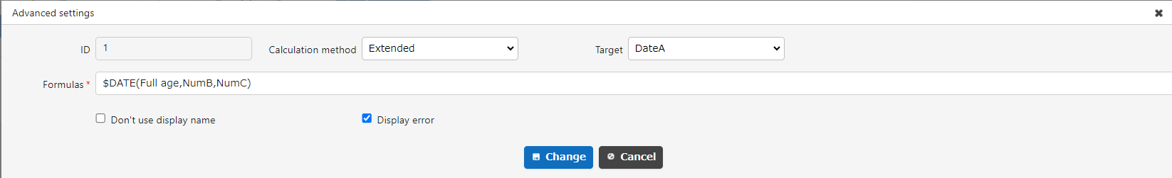 The "Display Error" checkbox on the formula settings screen