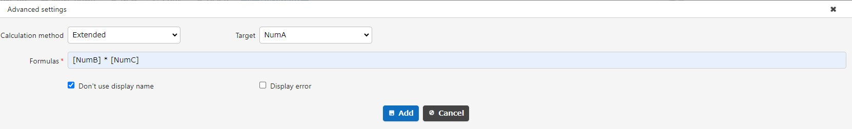 Formula with column names in square brackets before adding, with "Don't use name displayed" checked