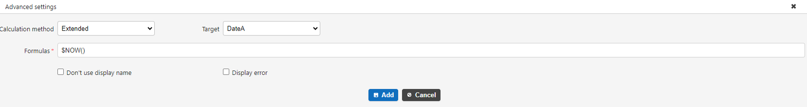Formula using the $NOW function in usage example 1
