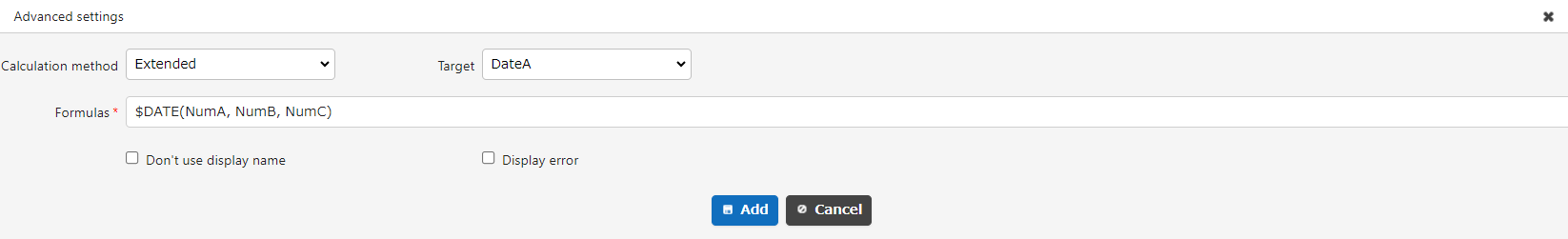 Formula using a dedicated function