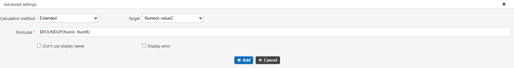 Formula using the $ROUNDUP function in usage example 1
