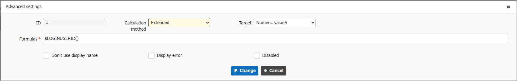 Formula using the $LOGINUSERID function in usage example 1
