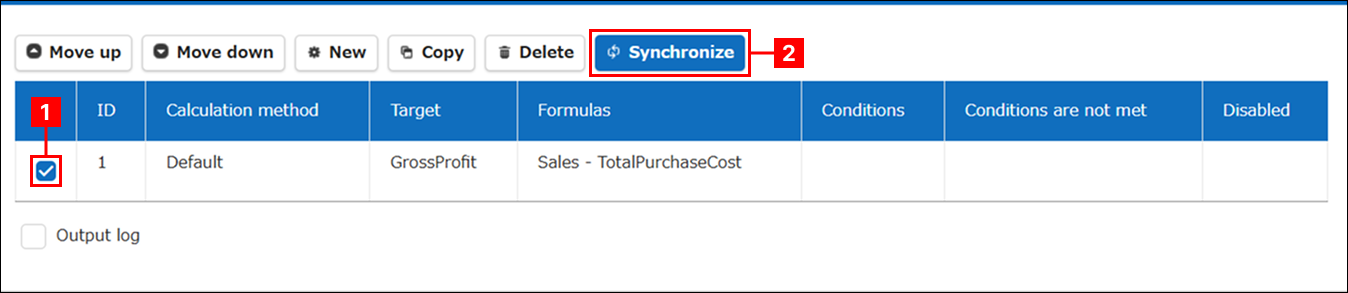 The "Formulas List" with a formula checked and the "Synchronize" button