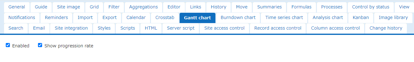 Gantt Chart tab of the Manage Table screen