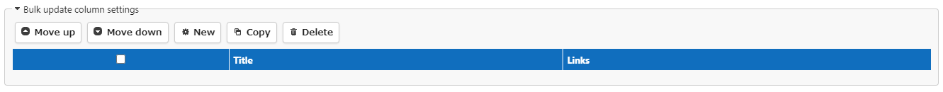 Bulk update column settings section with the New button in Manage Table