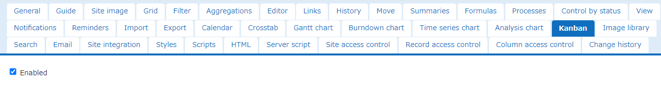 Kanban tab of the Manage Table screen
