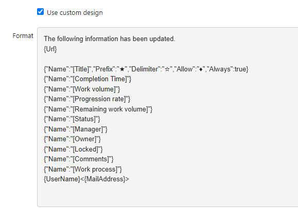 Configuration example of a notification body using custom design