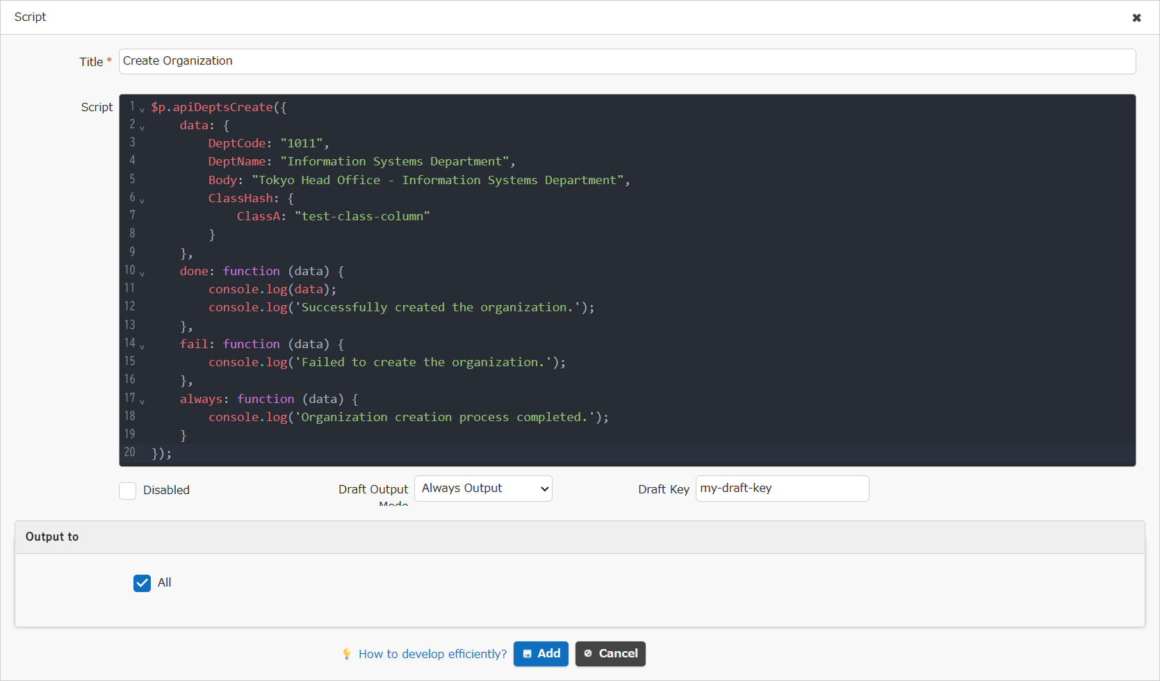 Screen showing a script being edited in the Code Editor