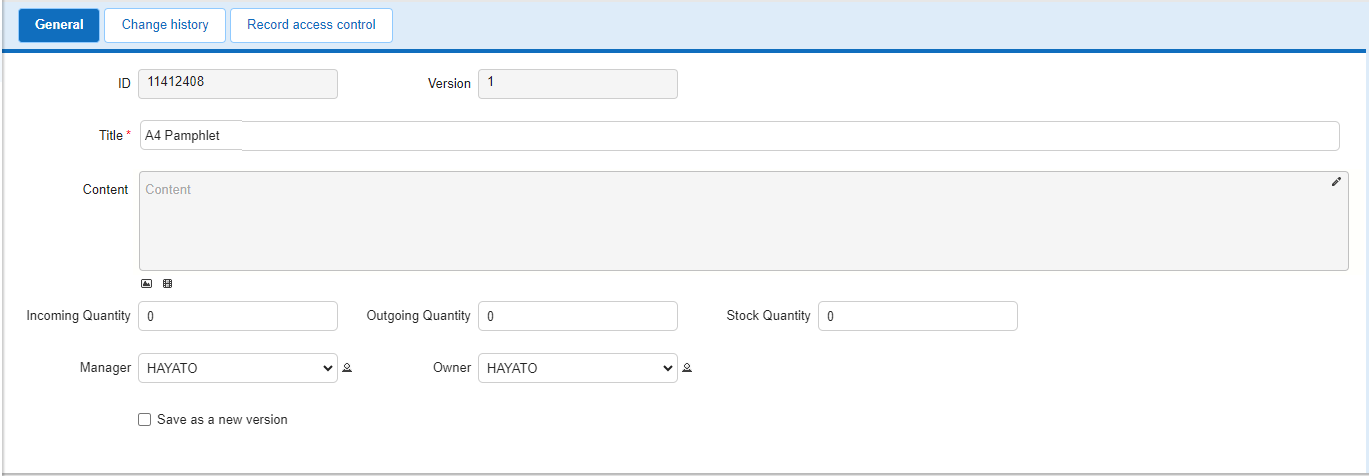 The Inventory Management table that was created