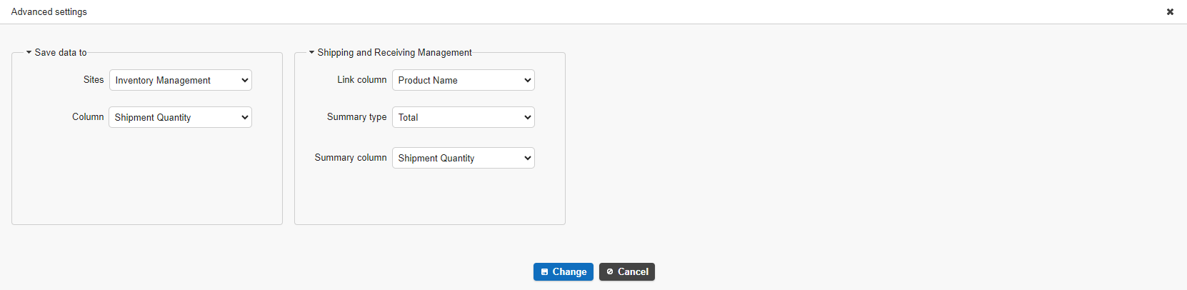 Shipping and Receiving Management table after the summaries have been added