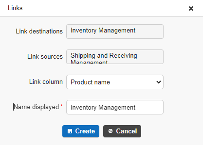 Link settings with Inventory Management as the parent and Shipping and Receiving as the child