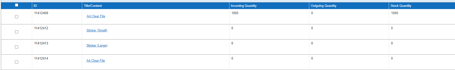 Inventory Management table with the registered quantities reflected automatically