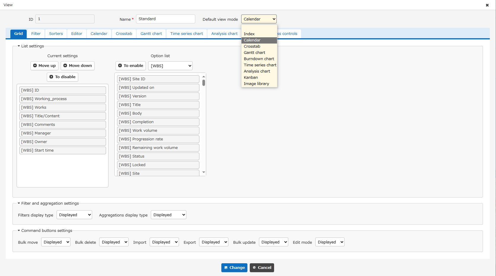 Default Display drop-down list in the view advanced settings