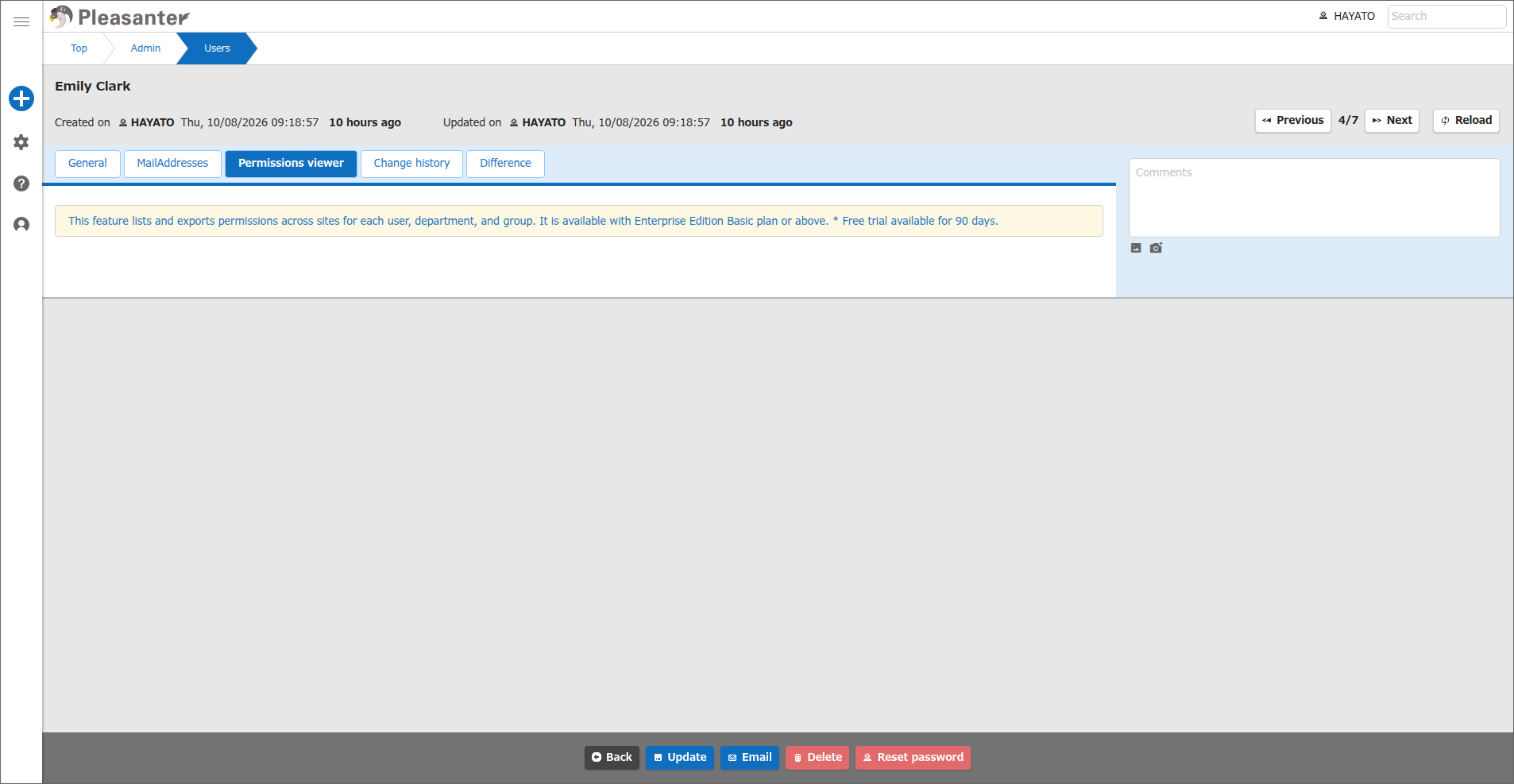 The introduction to the function shown on the "Permissions viewer" tab