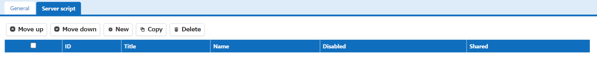 Tenant management screen with the Server Script tab next to the General tab