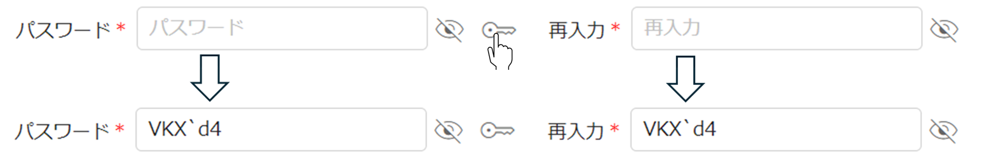 Password and Confirm password fields filled with an automatically generated password