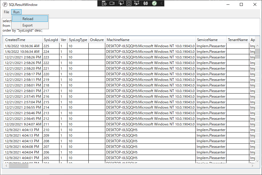 Re-executing SQL from the SQLResult screen menu